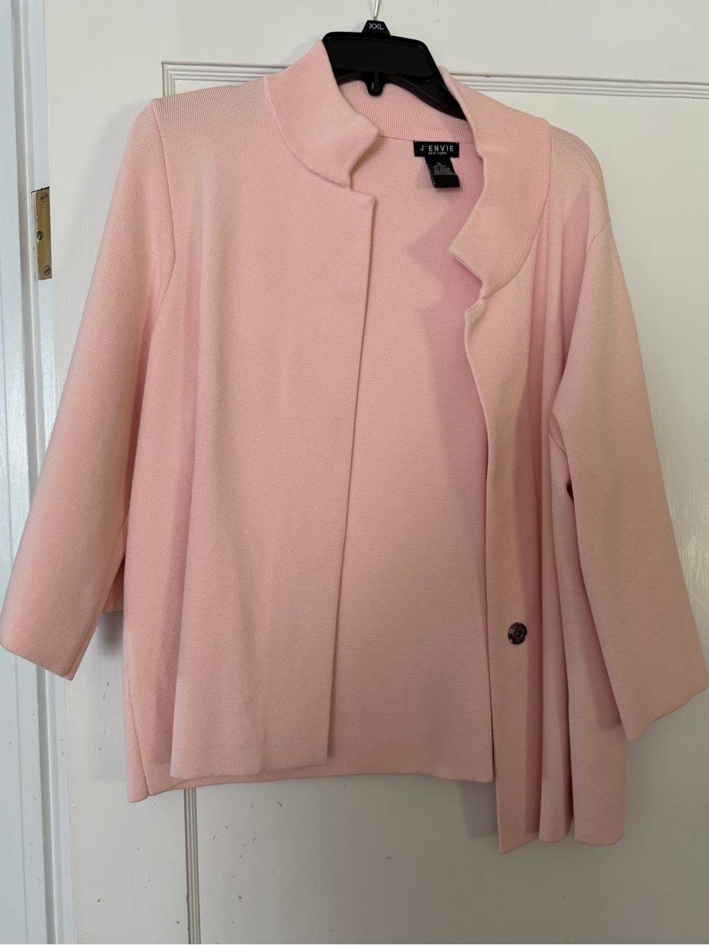Soft Pink Ruffle Collar Open Blazer